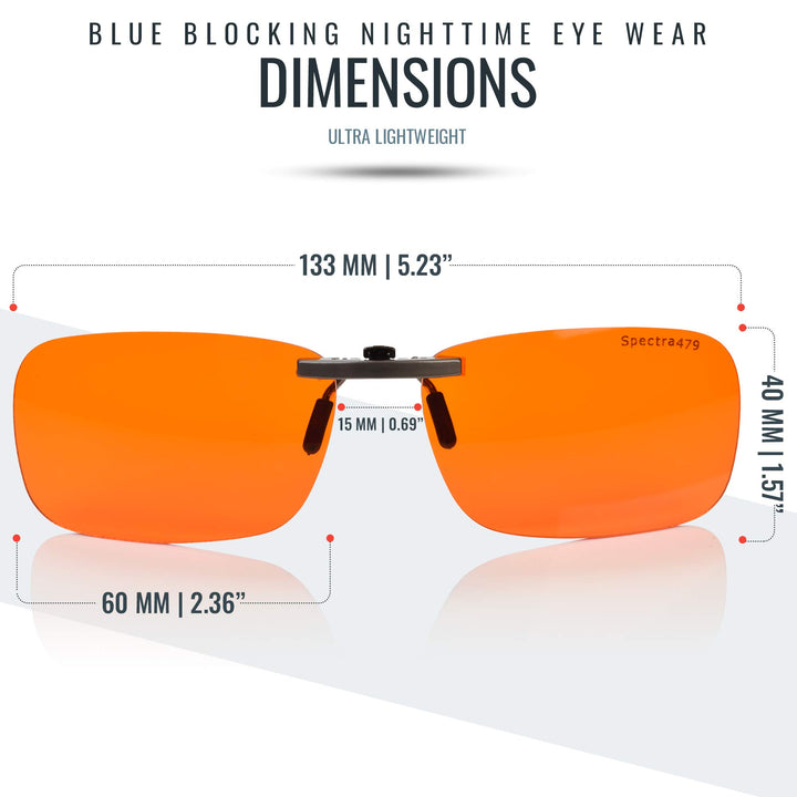Blue Light Blocking Clip On Glasses - 99.9 Percent Effective Computer Glasses for Men & Women, Durable Lightweight, Reduce Eyestrain, Headaches and Improve Sleep (Nighttime Lens)