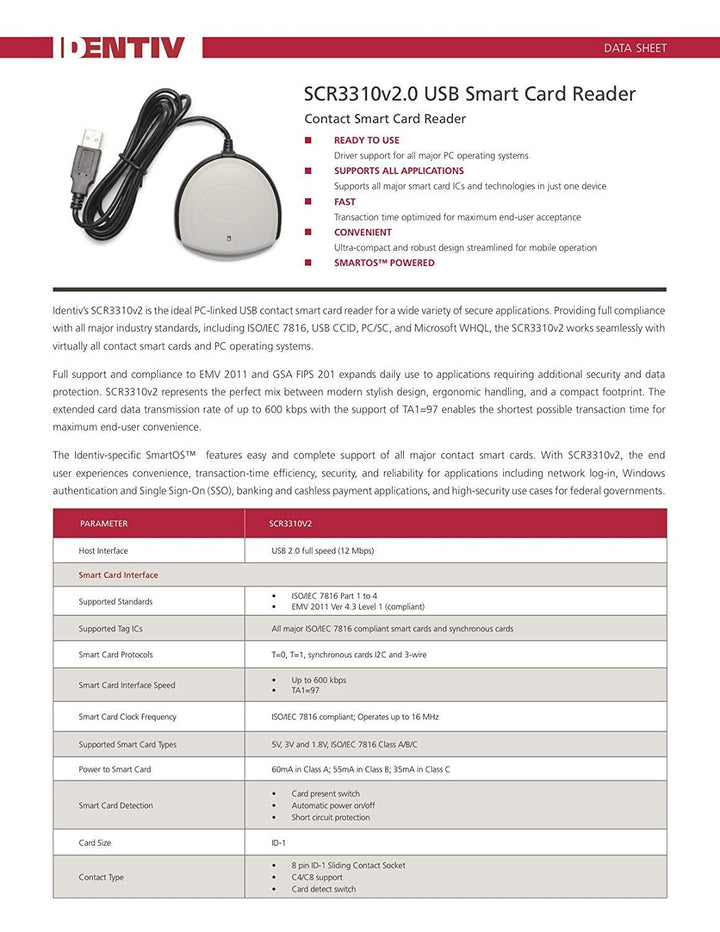Identiv SCR3310v2.0 USB Smart Card Reader