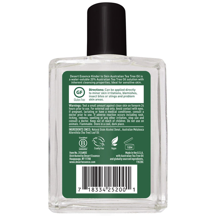 Kinder to Skin Australian Tea Tree Oil - Gentle Cleansing & Clarifying Solution For Soothing Problematic Skin - Reduce Redness & Irritation - Vegan, Gluten-Free, Cruelty-Free - 4oz