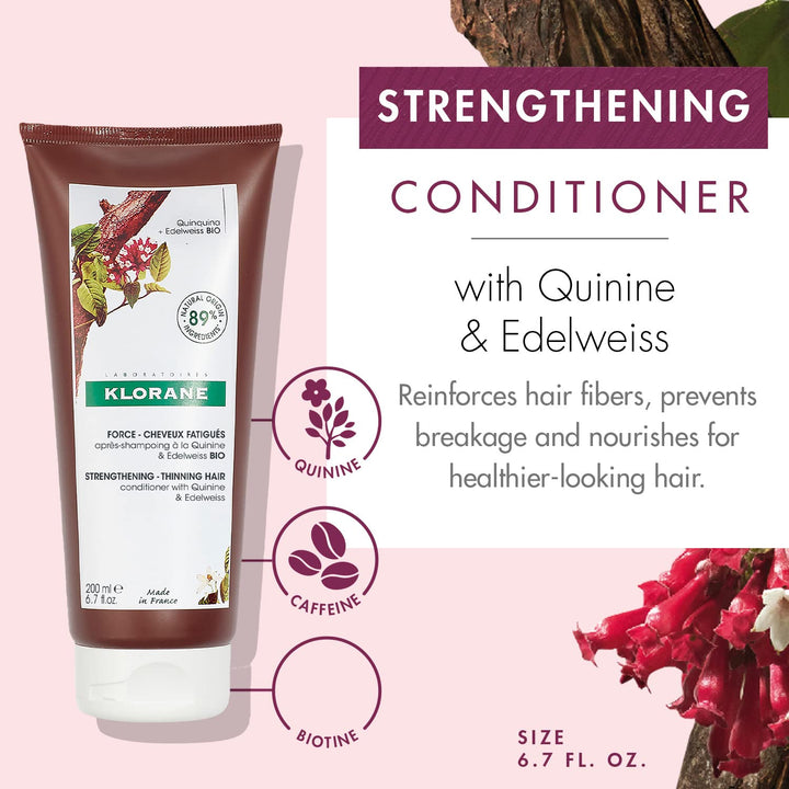 Strengthening Conditioner with Quinine and Edelweiss for Thinning Hair, Supports Thicker, Stronger, Healthier Hair, For Men and Women, Paraben, Silicone and Sulfate Free