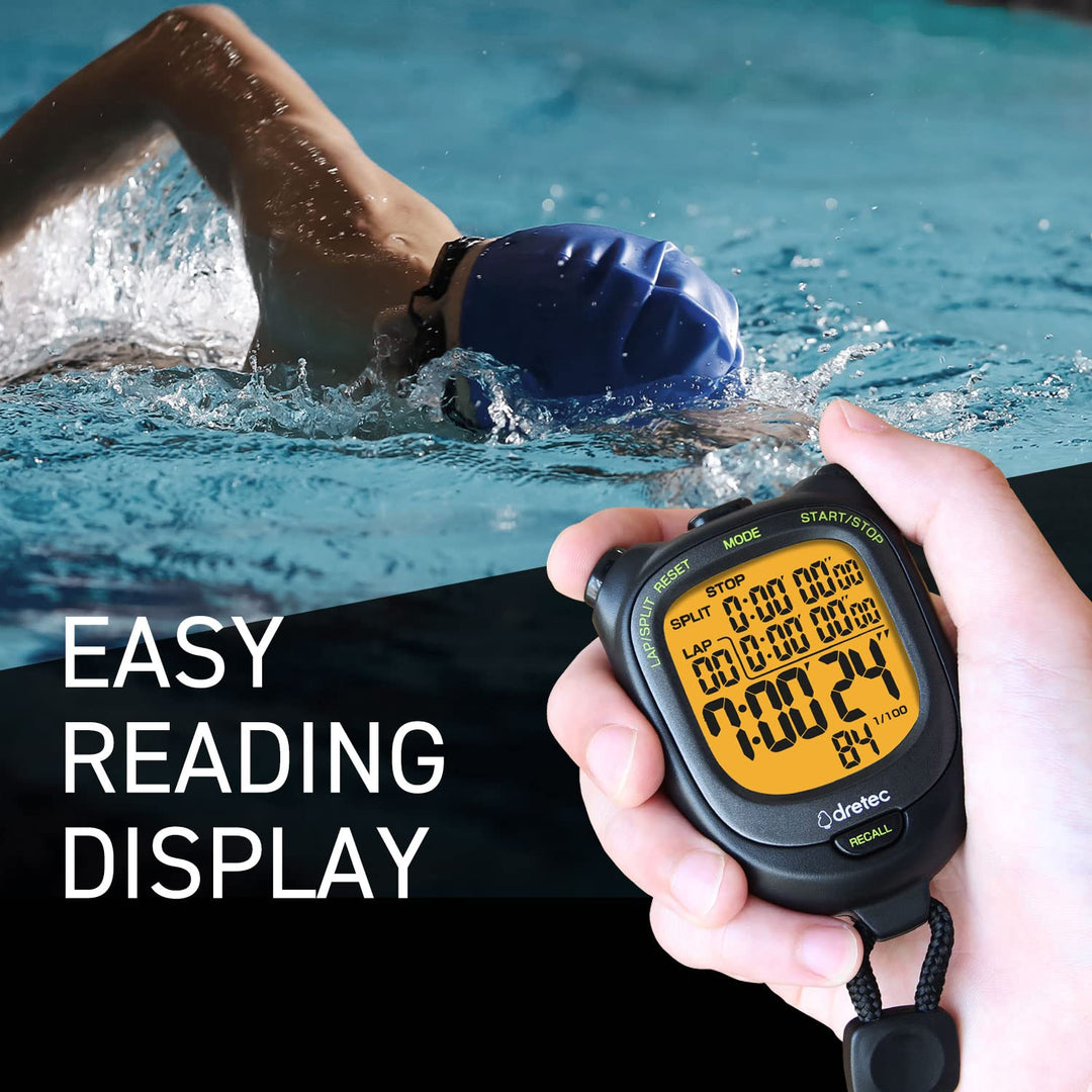 Digital Stopwatch Waterproof Alarm Calender for Swimming Running Training Kids Coaches Black