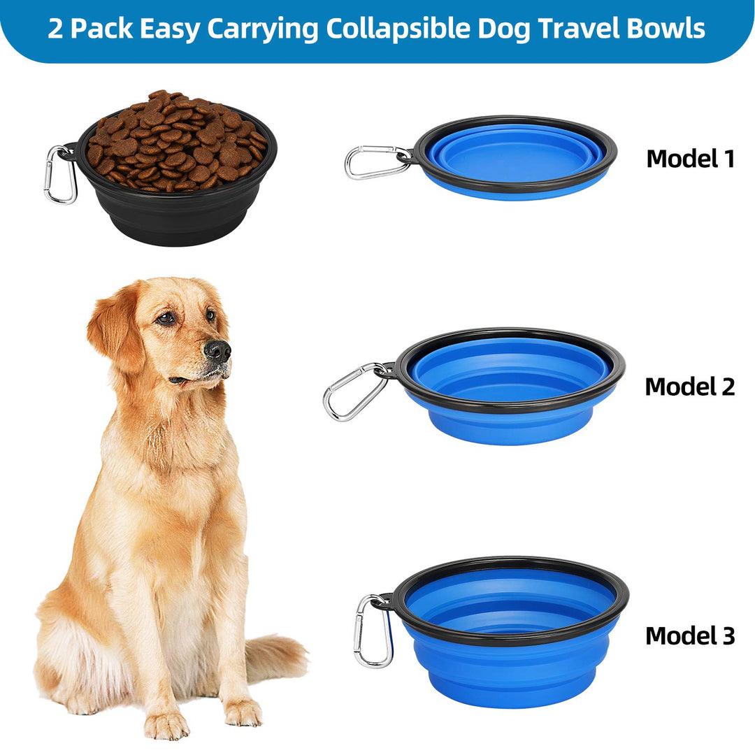 Large Collapsible Dog Bowls 2 Pack, 34oz Foldable Dog Travel Bowl, Portable Pet Water Food Bowl with Clasp, Pet Cat Feeding Cup Dish for Traveling, Walking, Hiking (Black+Blue)