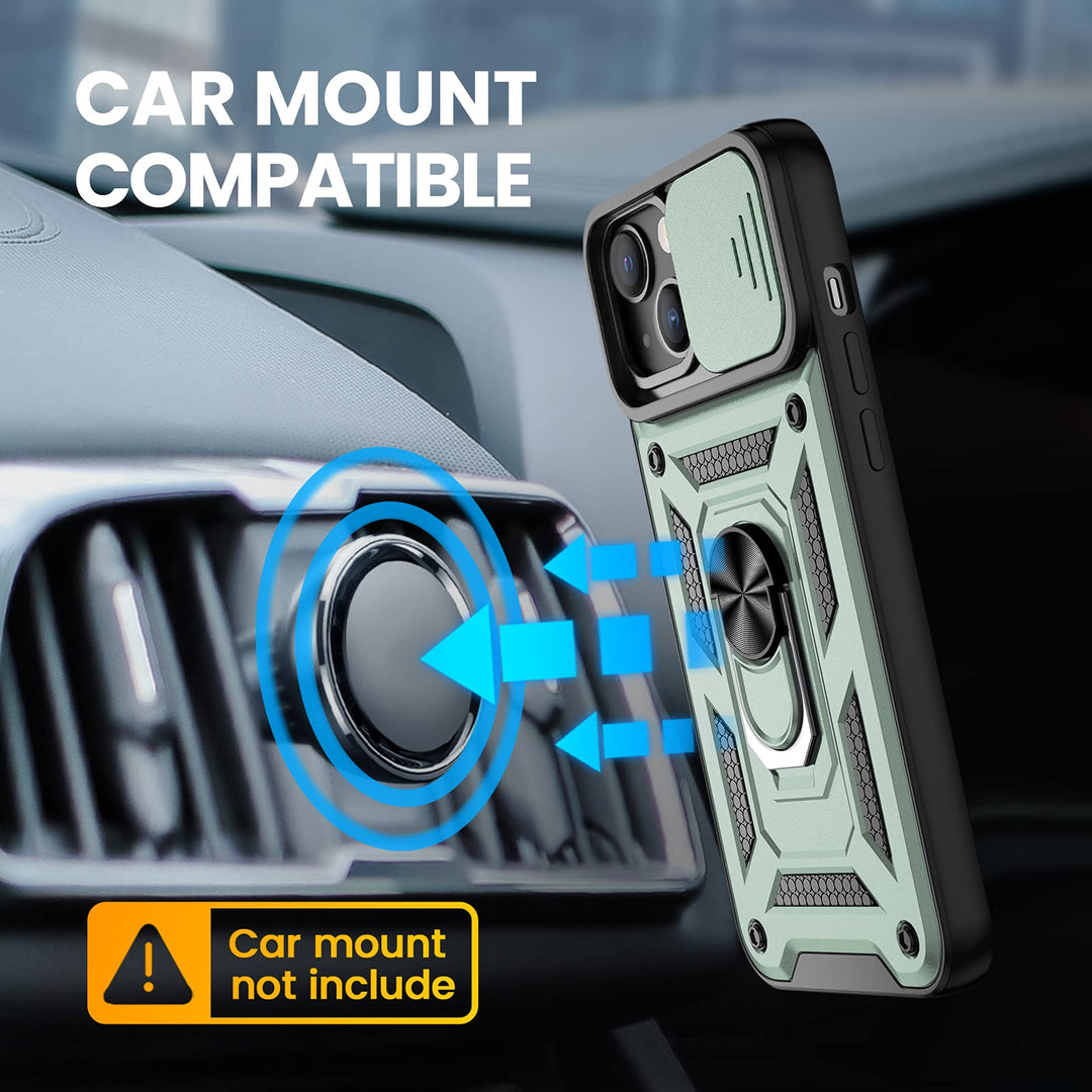 Compatible with iPhone 13 Kickstand Case, iPhone 13 Case with Slide Camera Cover, Built-in 360° Rotate Ring Stand Magnetic Cover Case for iPhone 13 6.1 inch 2021 - Green