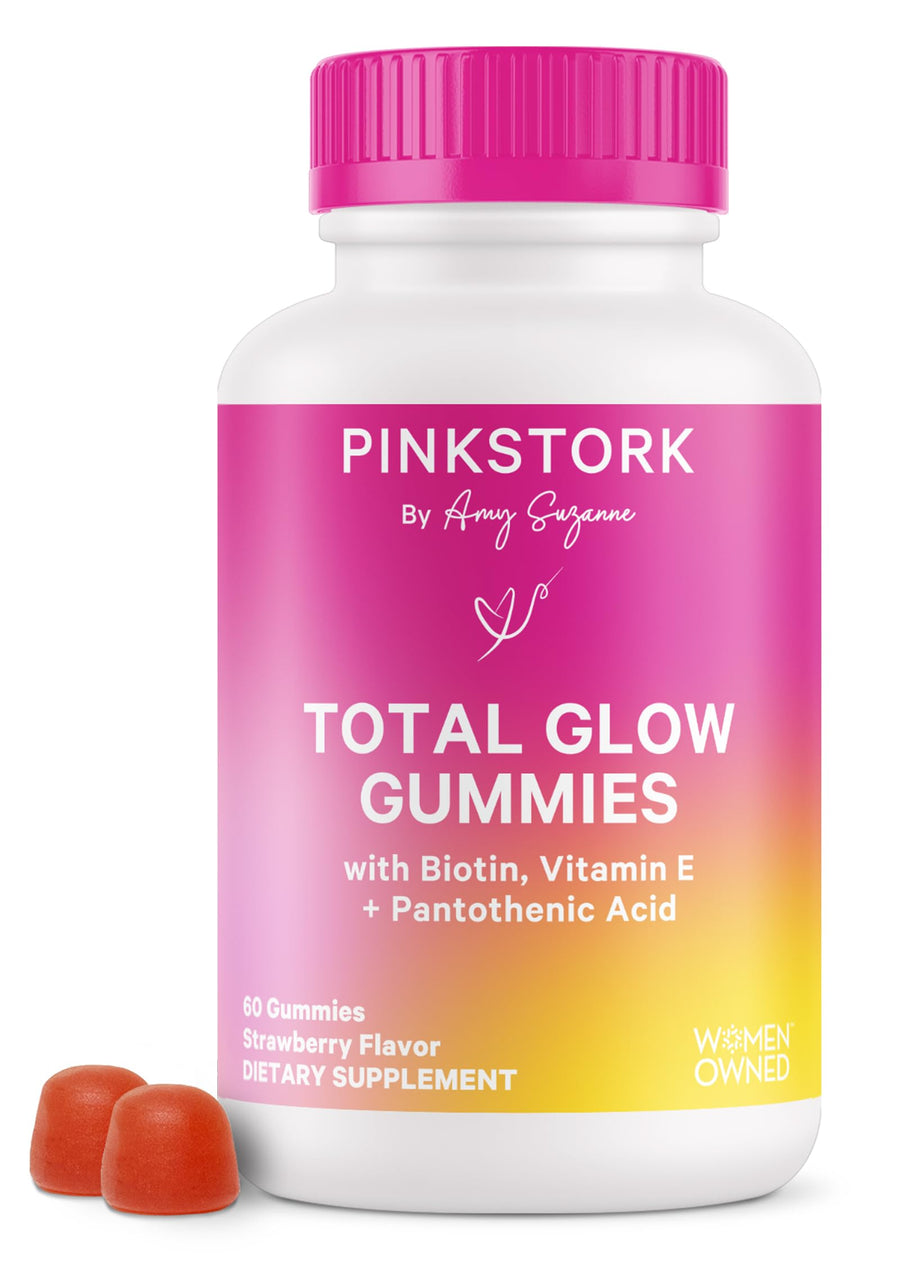Total Glow Gummies - Hair, Skin, and Nails Vitamins - 11 Vitamins & Nutrients - Biotin, Vitamin A, B6, B12, Folate - Beautiful Hair, Radiant Skin, and Strong Nails - 60 Berry Biotin Gummies