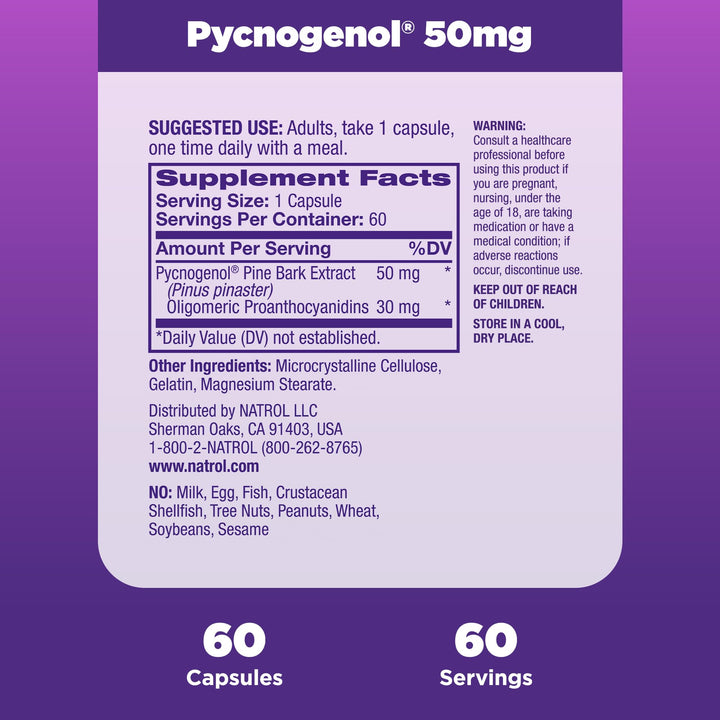 Pycnogenol 50mg Capsules, 60-Count