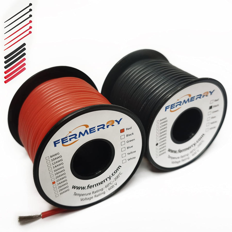 22 AWG Stranded Wire Spool 100ft Each 2 Colors Flexible 22 Gauge Silicone Hook up Wire Kit Electrical Tinned Copper Wire