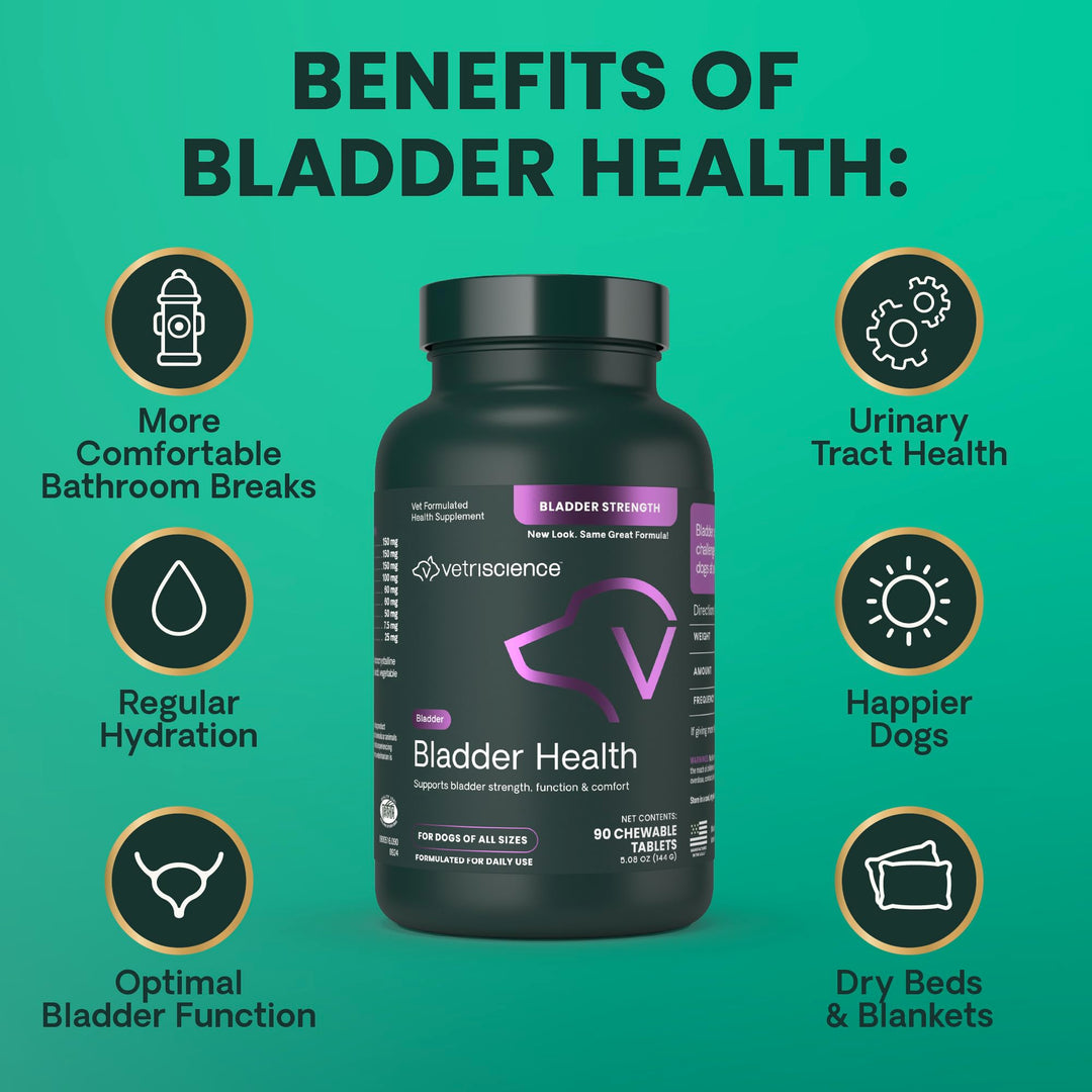 VetriScience Bladder Health Smoke Flavored Chewable Tablets, Bladder Strength & Urinary Tract Supplement for Dogs, for Leakage and Overactive Bladders, 90 Count