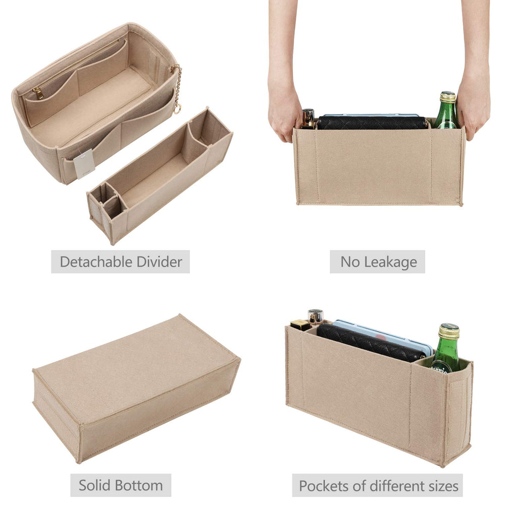 Purse Organizer Insert, Felt Purse Organizer with Zipper and Sewn Bottom Insert, Fit Speedy Neverfull Graceful,6 Sizes (Medium,Beige)