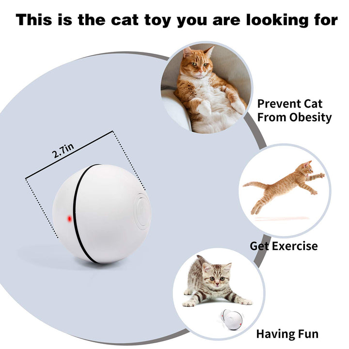 YOFUN Smart Interactive Cat Toy - Upgraded 360 Degree Self Rotating Ball, USB Rechargeable Wicked Ball, Build-in Spinning Led Light, Stiulate Hunting Instinct for Your Kitty (White)