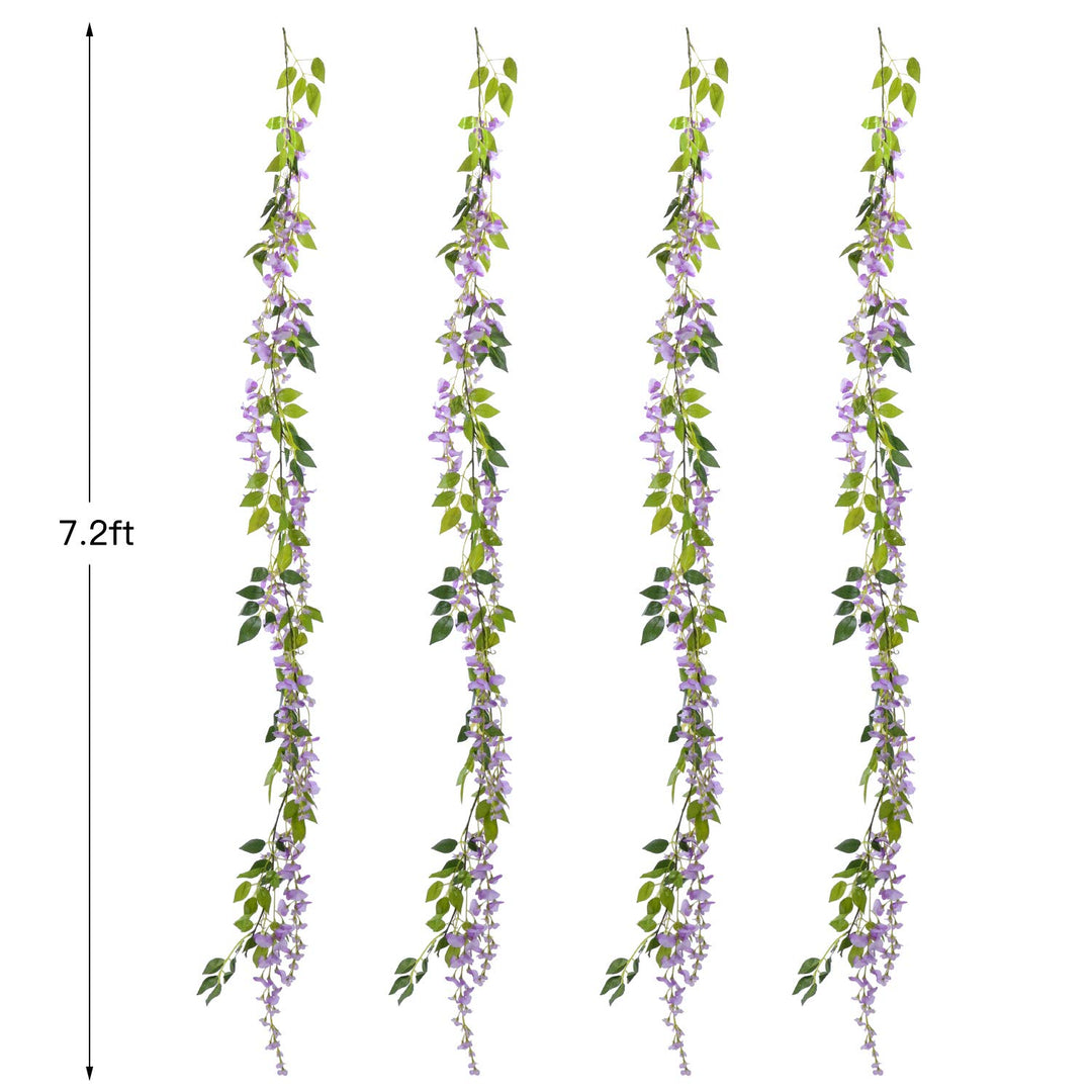 Wisteria Artificial Flowers Garland, 4 Pcs Total 28.8ft Artificial Wisteria Vine Silk Hanging Flower for Home Garden Outdoor Ceremony Wedding Arch Floral Decor (Light Purple)