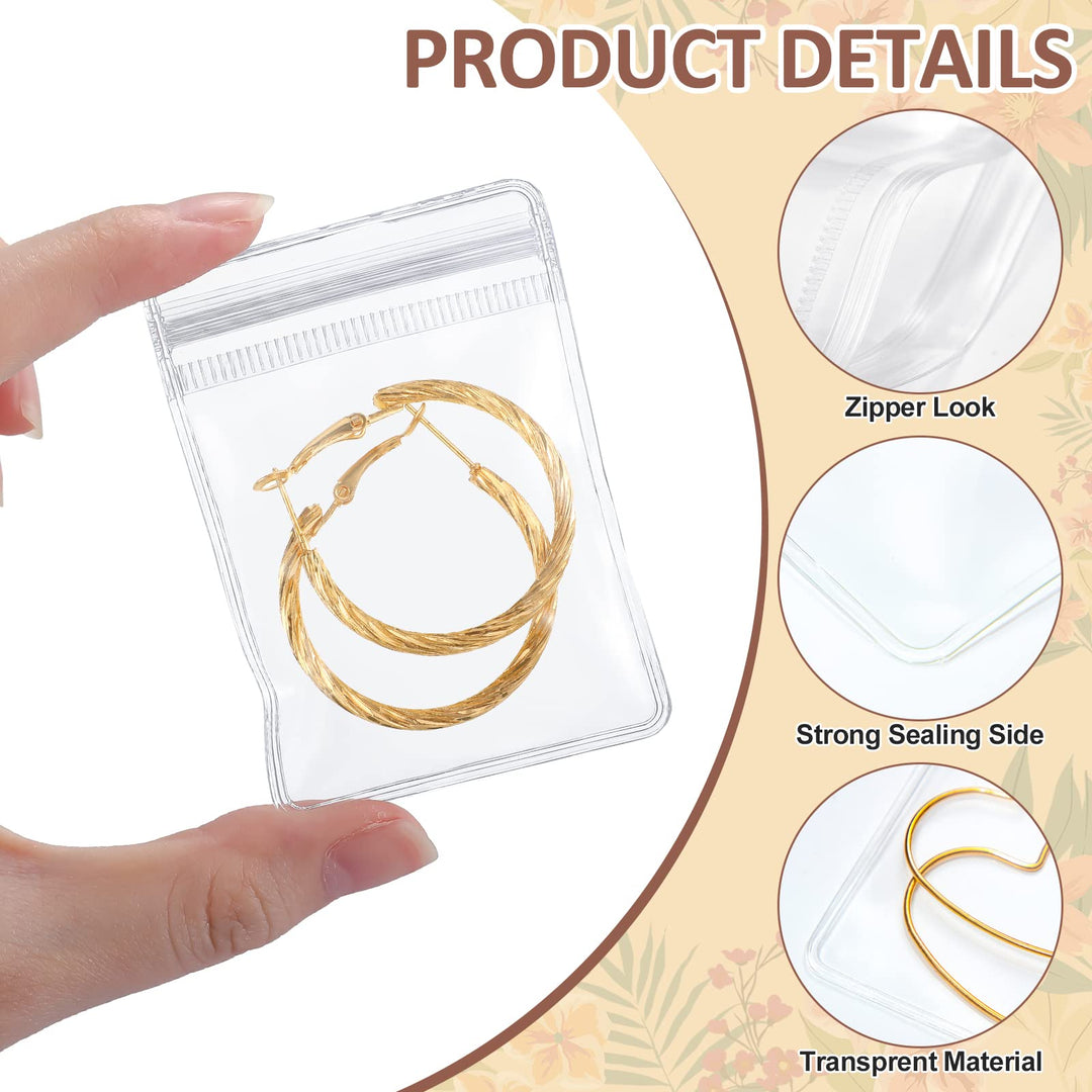 200 Pcs Clear Plastic Jewelry Bags Anti Tarnish Jewelry Bag Self Seal PVC Earrings Necklace Jewelry Pouch for Small Zipper Ring, 4 Sizes