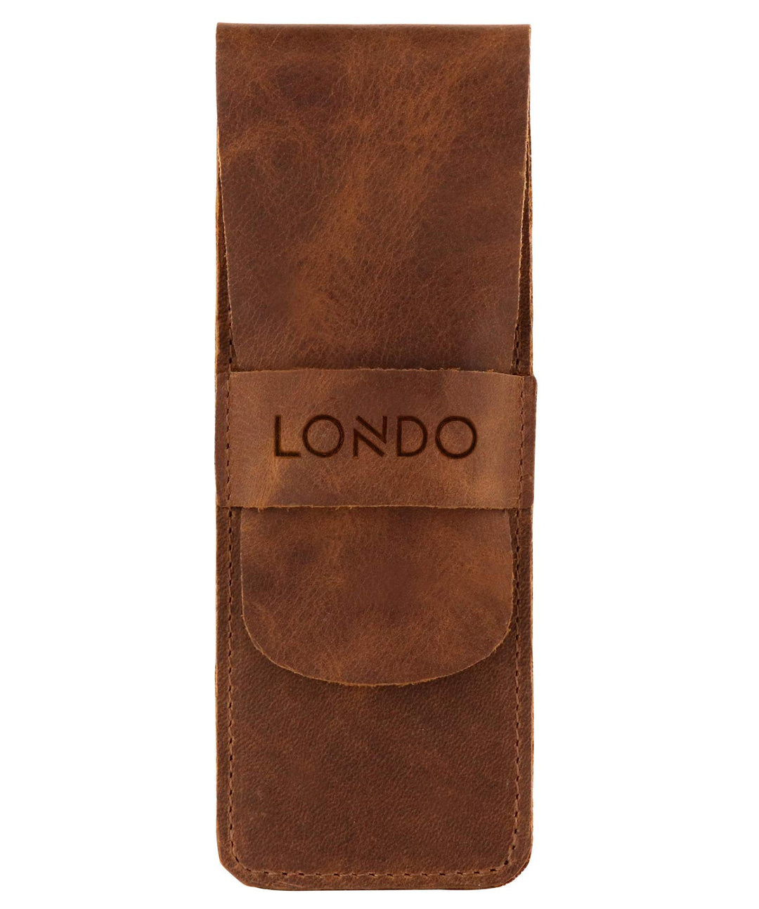 Genuine Leather Pen and Pencil Case with Tuck in Flap (Brown)