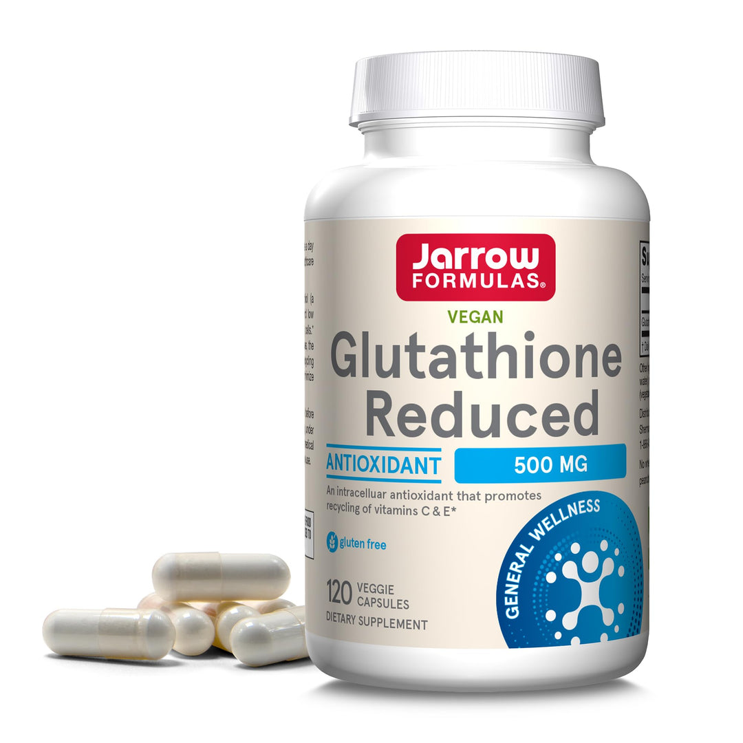 Glutathione Reduced 500 mg - 120 Veggie Capsules - Intracellular Antioxidant - Quality Glutathione Supplements - Supports Recycling of Vitamins C & E - Non-GMO - Gluten Free - Vegan