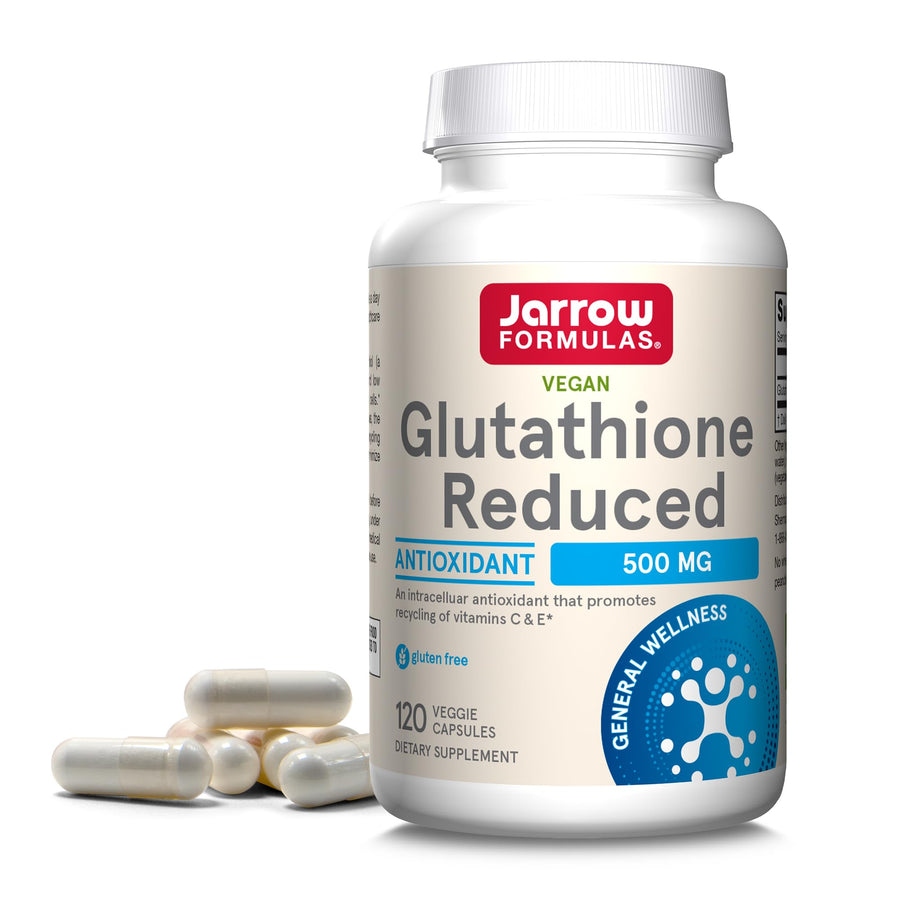 Glutathione Reduced 500 mg - 120 Veggie Capsules - Intracellular Antioxidant - Quality Glutathione Supplements - Supports Recycling of Vitamins C & E - Non-GMO - Gluten Free - Vegan