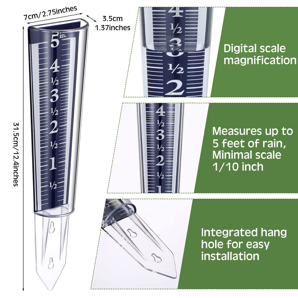 2 Pcs 5 Inch Capacity Rain Gauge Outdoor Easy to Read Rain Gauge for Yard Acrylic Rain Gauges Magnifying Scale and Numbers for Garden Yard Field Lawn