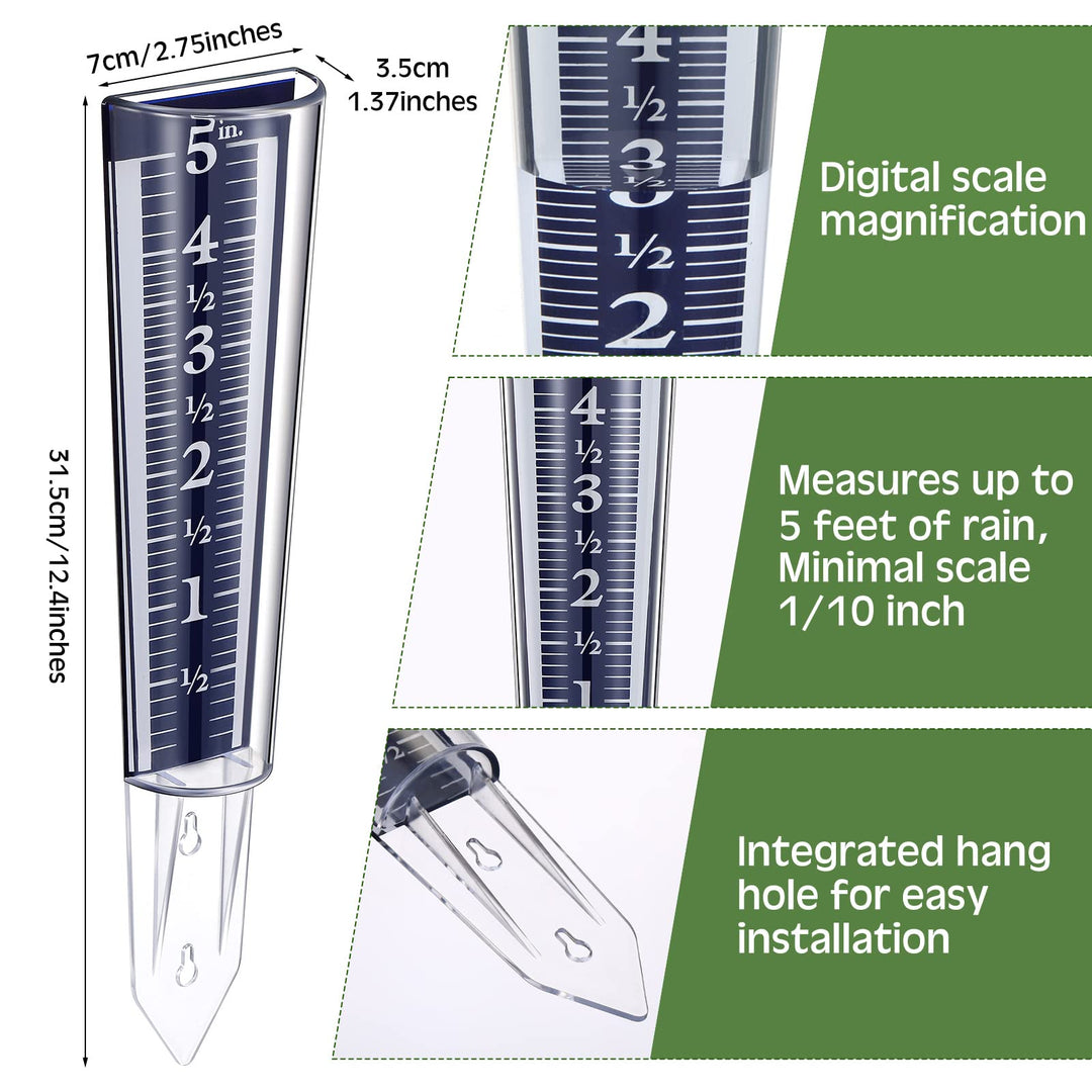 2 Pcs 5 Inch Capacity Rain Gauge Outdoor Easy to Read Rain Gauge for Yard Acrylic Rain Gauges Magnifying Scale and Numbers for Garden Yard Field Lawn