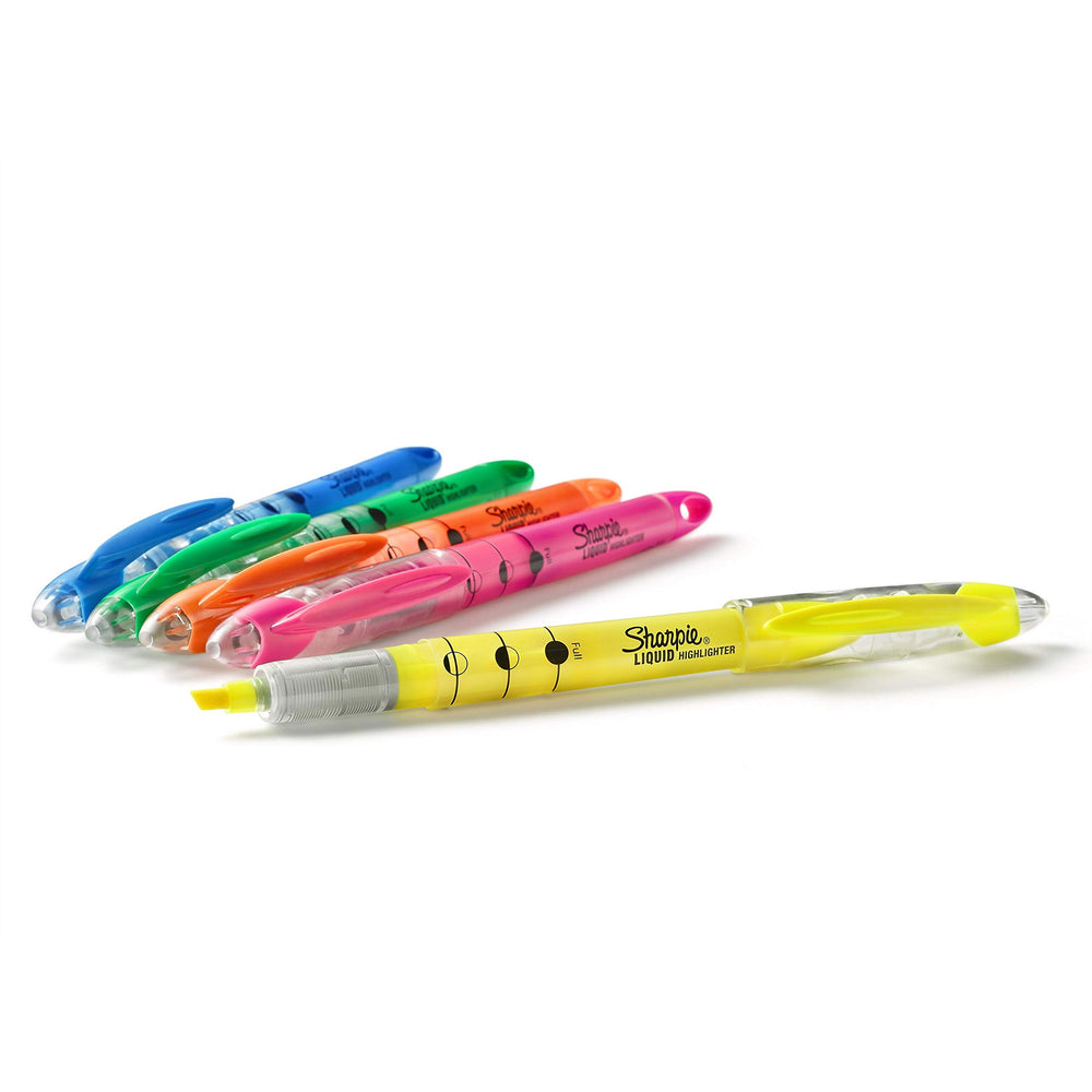 Liquid Highlighters, Chisel Tip, Assorted Colors, 5 Count