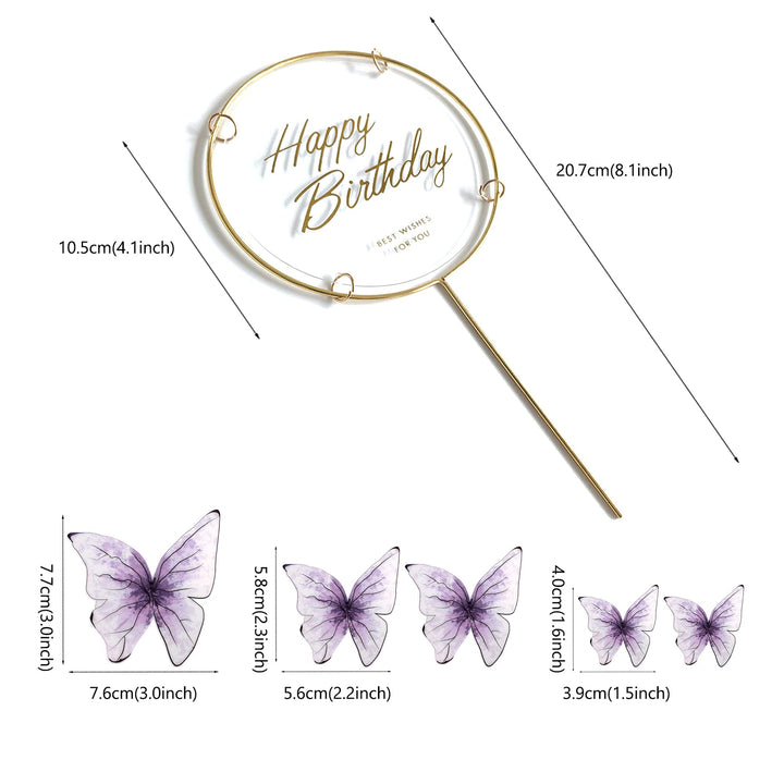 11-Pieces Purple Butterfly Cake Toppers Happy Birthday Metal Gold Happy Birthday Cake Topper Butterfly Birthday Cake Decorations Cake Butterfly Party Decorations