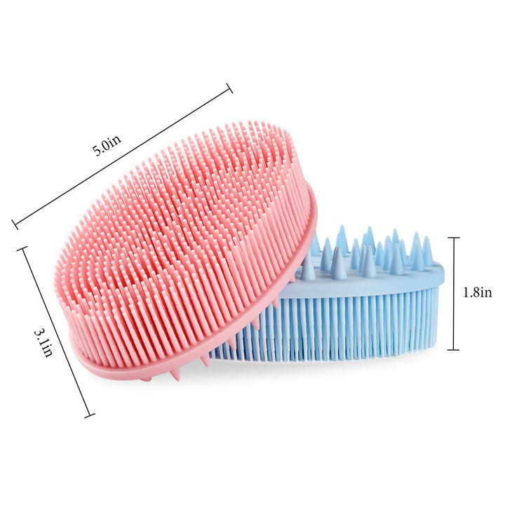 2 Pieces Exfoliating Silicone Body Scrubber, 2 in 1 Silicone Bath and Shampoo Brush, Wet and Dry Scalp Massager/Brush for Skin Care Scalp Massager - Pink & Blue