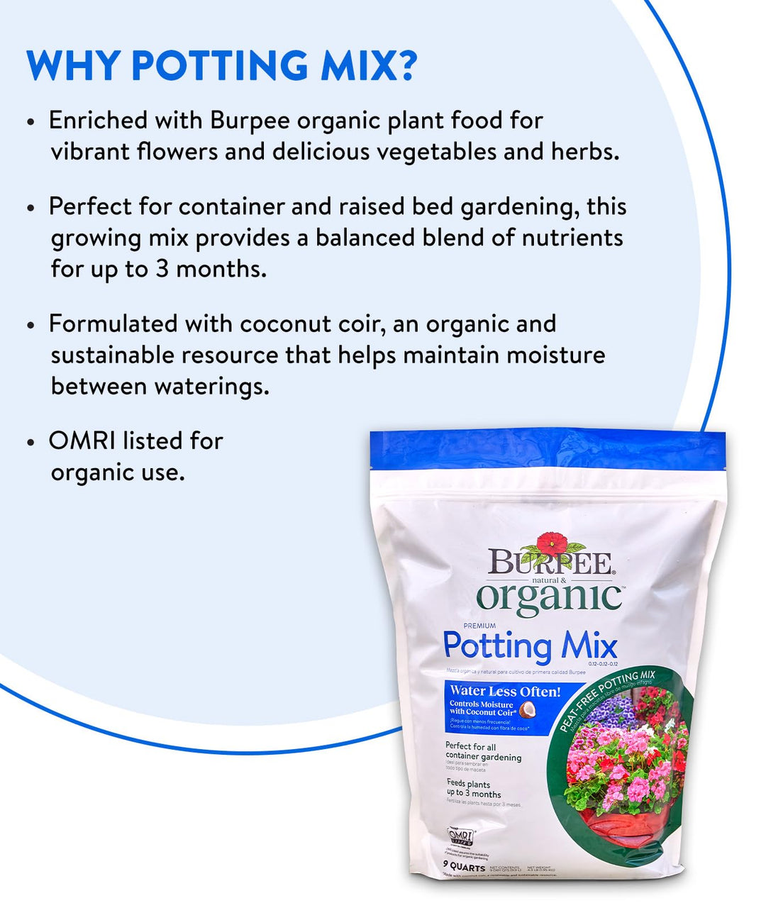 , 9 Quarts | Premium Organic Potting Natural Soil Mix Food Ideal for Container Garden-Vegetable, Flower & Herb Use for Indoor Outdoor Plant