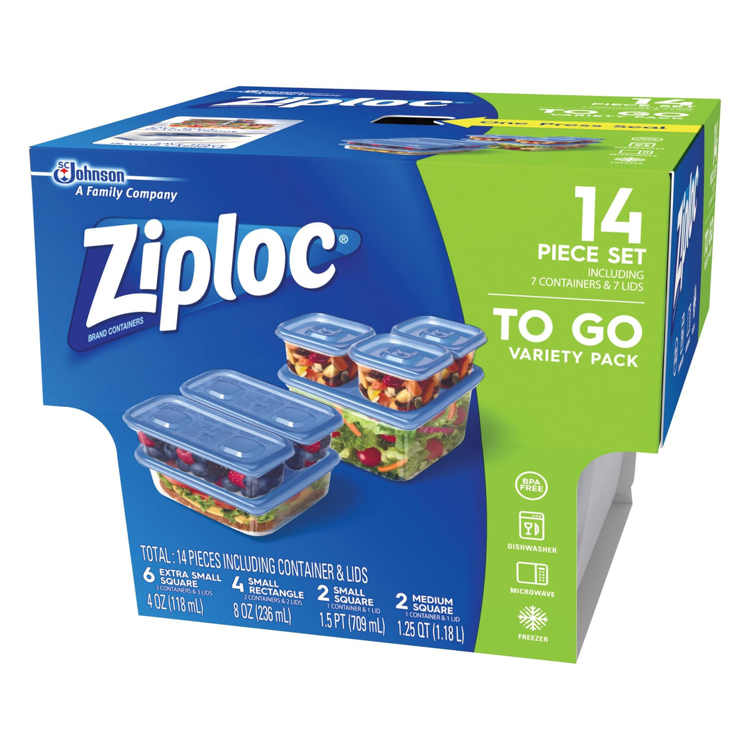 Food Storage Meal Prep Containers with One Press Seal, For Travel & Organization, Dishwasher Safe, 14 Piece Set (Variety Pack)