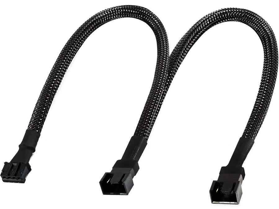 Micro 4 Pin PWM GPU Dual Fan Splitter Adapter Cable Black Sleeved for Graphics Cards 12 Inches