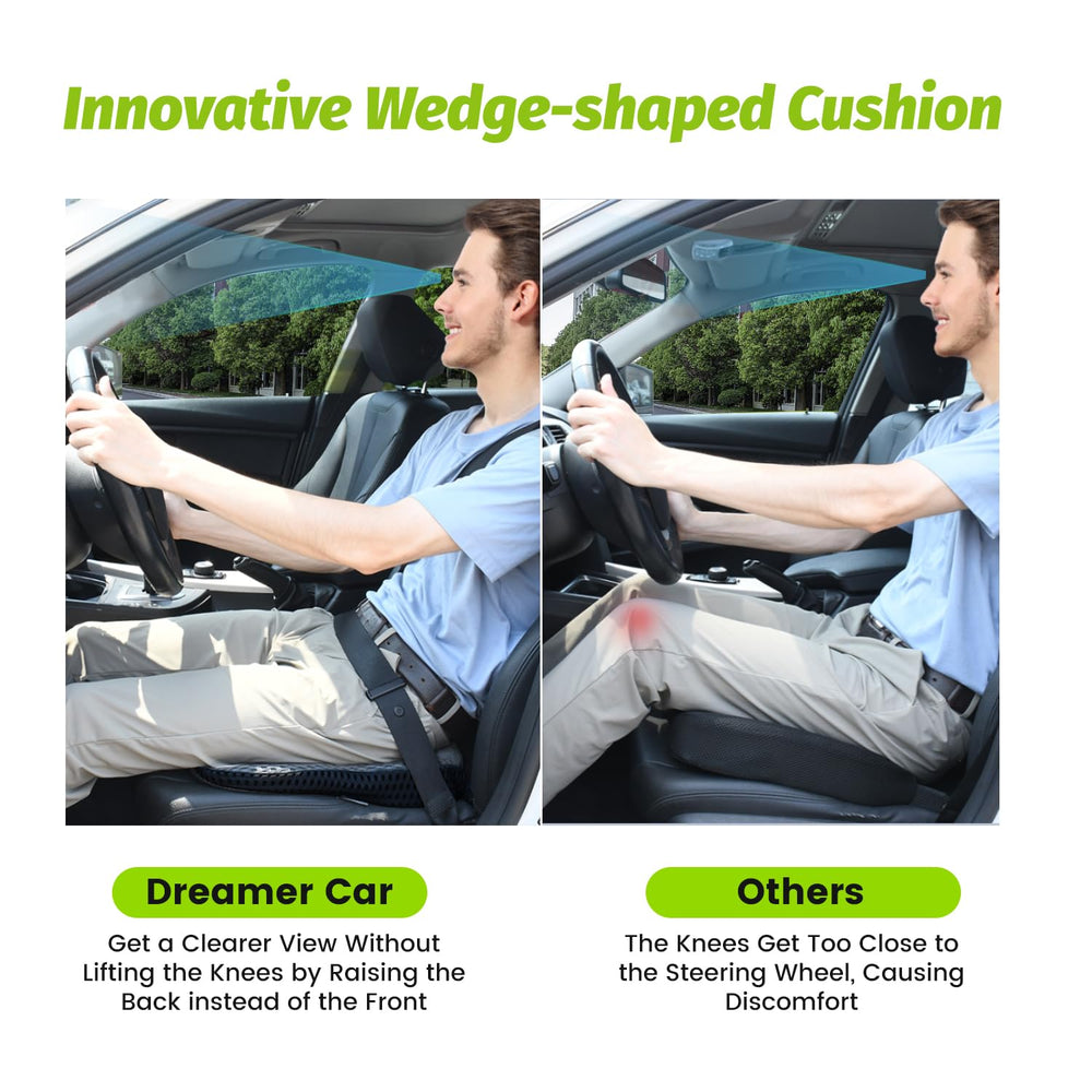 Wedge Car Seat Cushion for Driving Broaden Vision by Raised Back- Soft Dense Memory Foam Car Seat Cushion for Car Seat Driver/Passenger Offer Comfort and Relief for Sciatica,Hip,and Coccyx Pain (Gray)