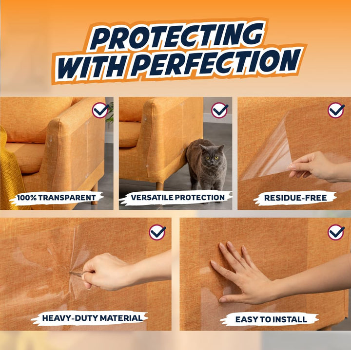 Furniture Protector, 8-Pack, Heavy Duty Anti-Scratch Cat Couch Protector, Transparent