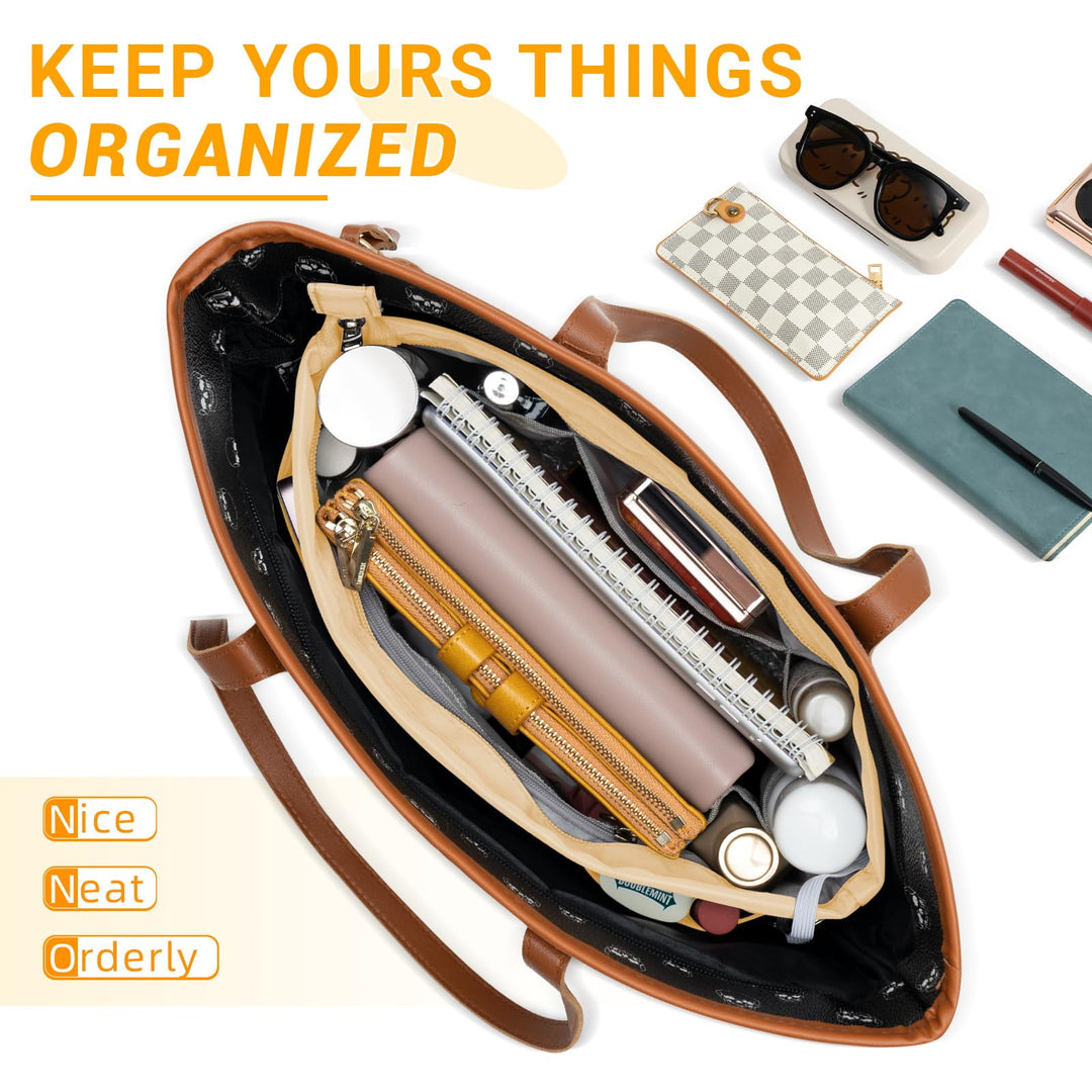 Purse Organizer Insert with Zipped Top for Tote Bag, Handbag Shaper with 13 Pockets, Beige S