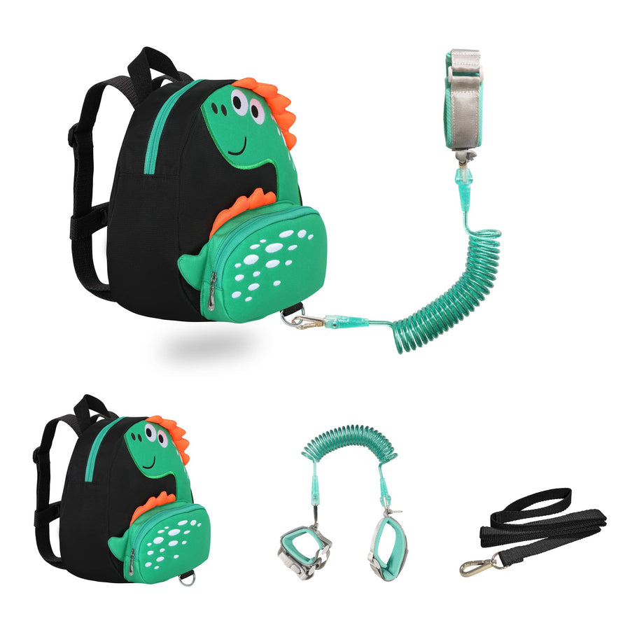 Dinosaur Toddler Backpacks with Leashes Anti Lost Wrist Link for 3 to 5 Years Kids Girls Boys Safety (Dinosaur, Black)