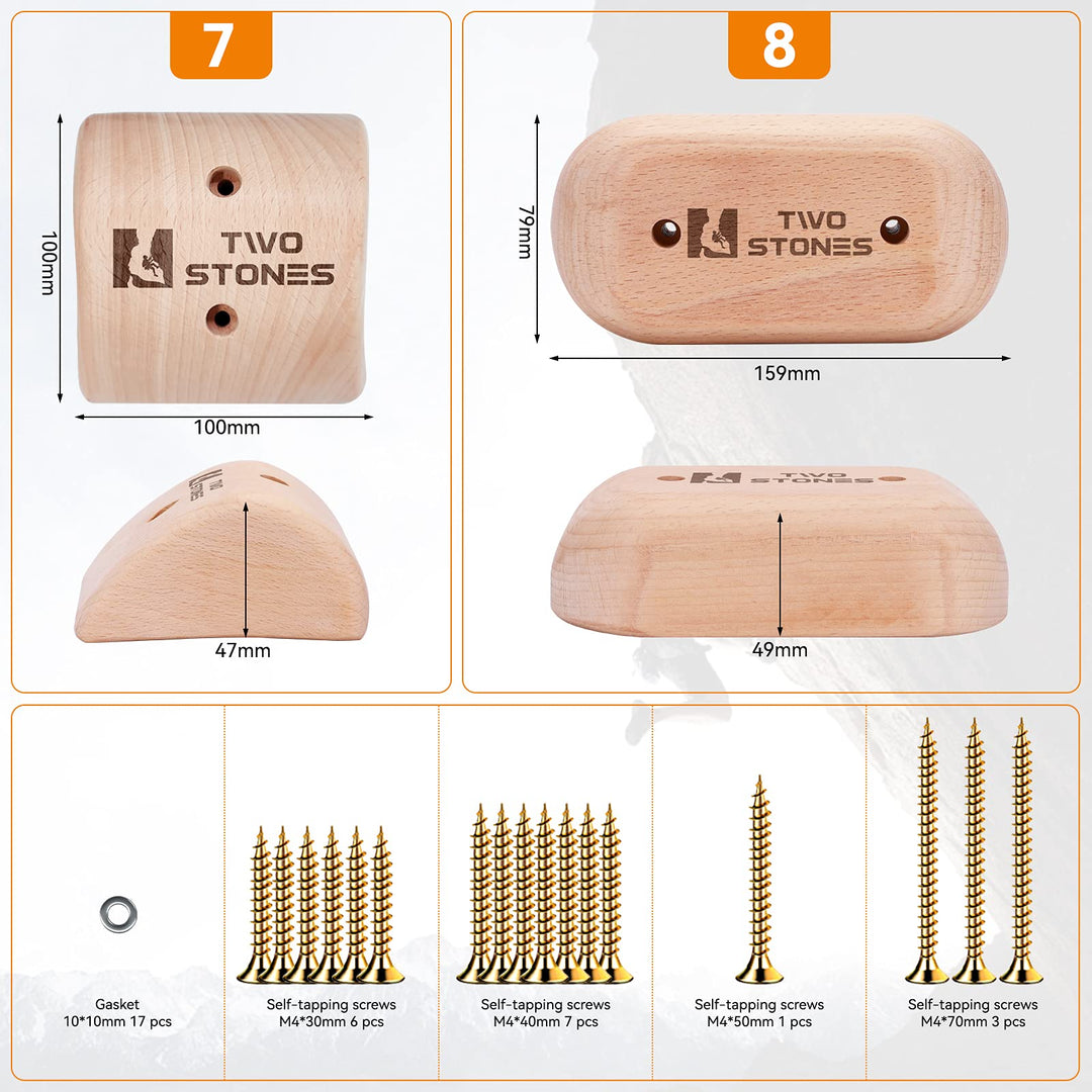 Wooden Rock Climbing Holds Kids and Adults | Wood Rock Wall Climbing Holds Kids and Gyms | Variety Screw On Climbing Hand Holds Set with Mounting Hardware