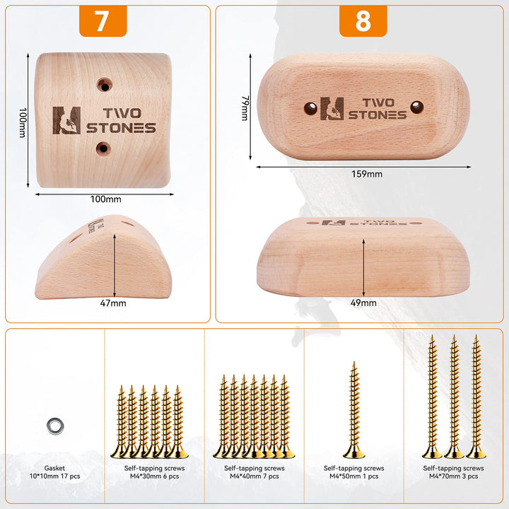 Wooden Rock Climbing Holds Kids and Adults | Wood Rock Wall Climbing Holds Kids and Gyms | Variety Screw On Climbing Hand Holds Set with Mounting Hardware