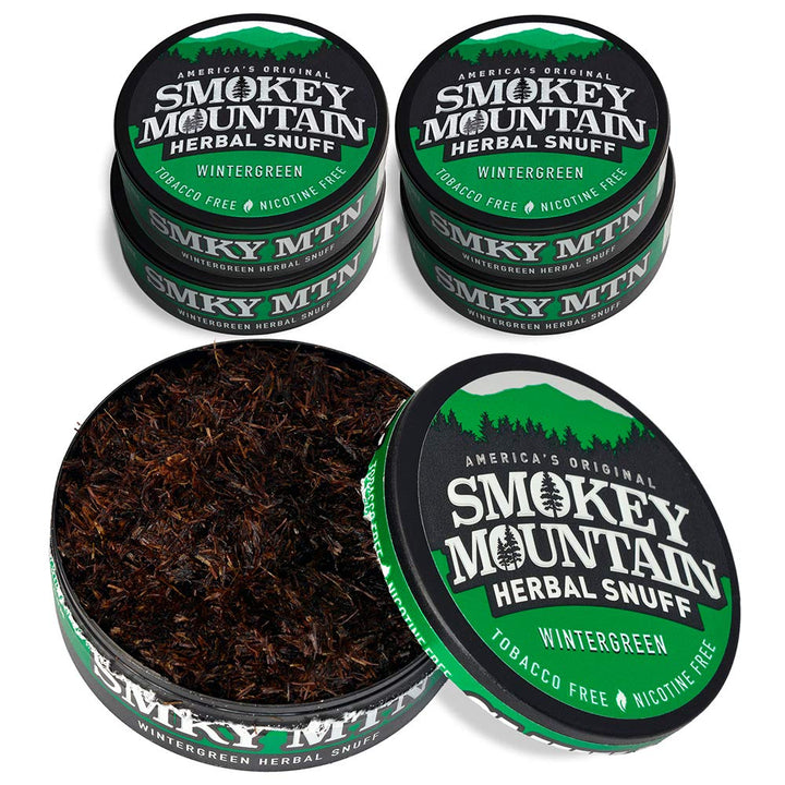 Smokey Mountain Herbal Long Cut – Wintergreen – 5 Can Box - Tobacco Free and Nicotine Free Snuff