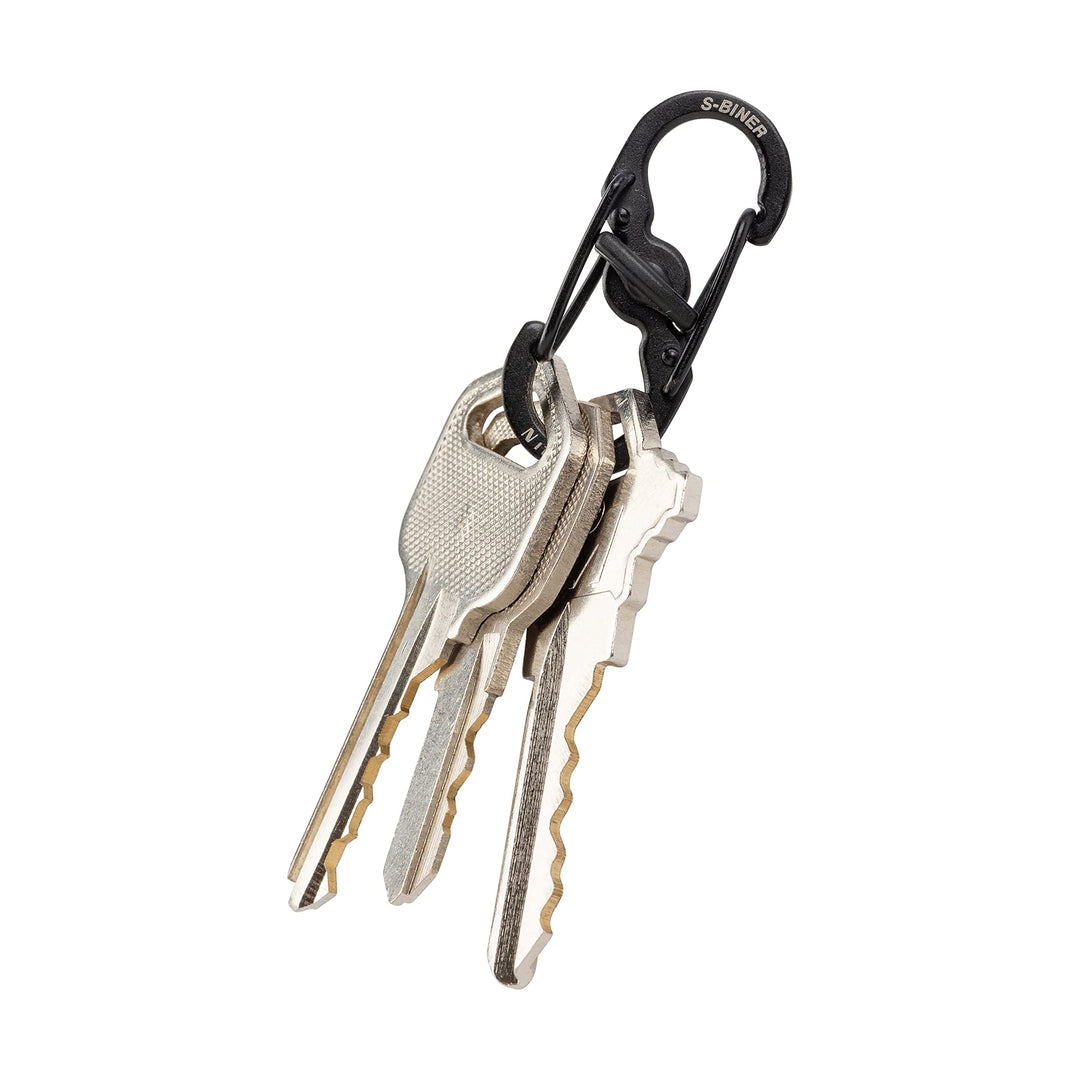 S-Biner MicroLock Stainless Steel - S-Biner with Locking Dual Sided Gates - Keep Keys Secure with Carabiner Key Holder - Black (2 Pack)
