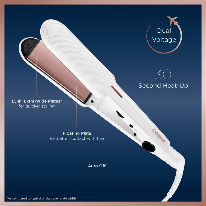 Double Ceramic 11/2 Inch Flat Iron, Corded Electric, White