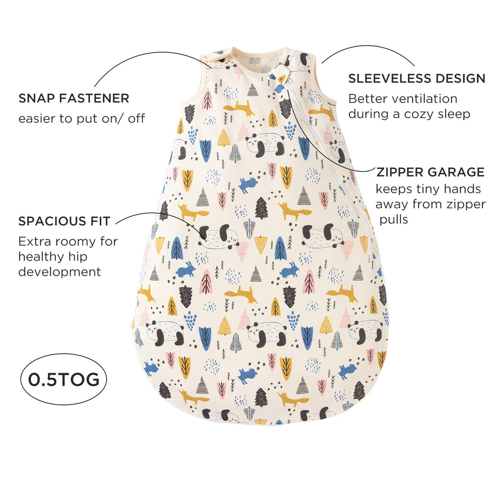 Unisex Baby Sleep Sack, 0.5 TOG 100% Cotton Baby Sleeping Bag, Wearable Blanket Baby, 2-Way Zipper Sleeping Bag Sack for Toddler Baby Girl Boy