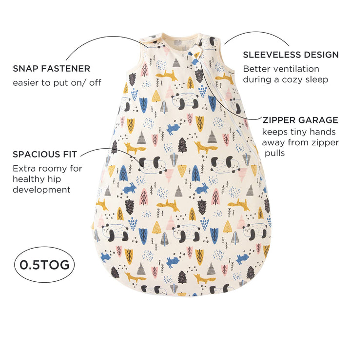 Unisex Baby Sleep Sack, 0.5 TOG 100% Cotton Baby Sleeping Bag, Wearable Blanket Baby, 2-Way Zipper Sleeping Bag Sack for Toddler Baby Girl Boy