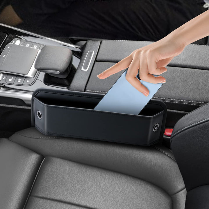 Car Seat Gap Filler, Universal Fit Car Seat Gap Organizer, Premium Leather Car Seat Storage Box, Adjustable Stop Drop Car Seat Organizer and Storage Front Seat for Phones, Cards, Keys (1 Pack)