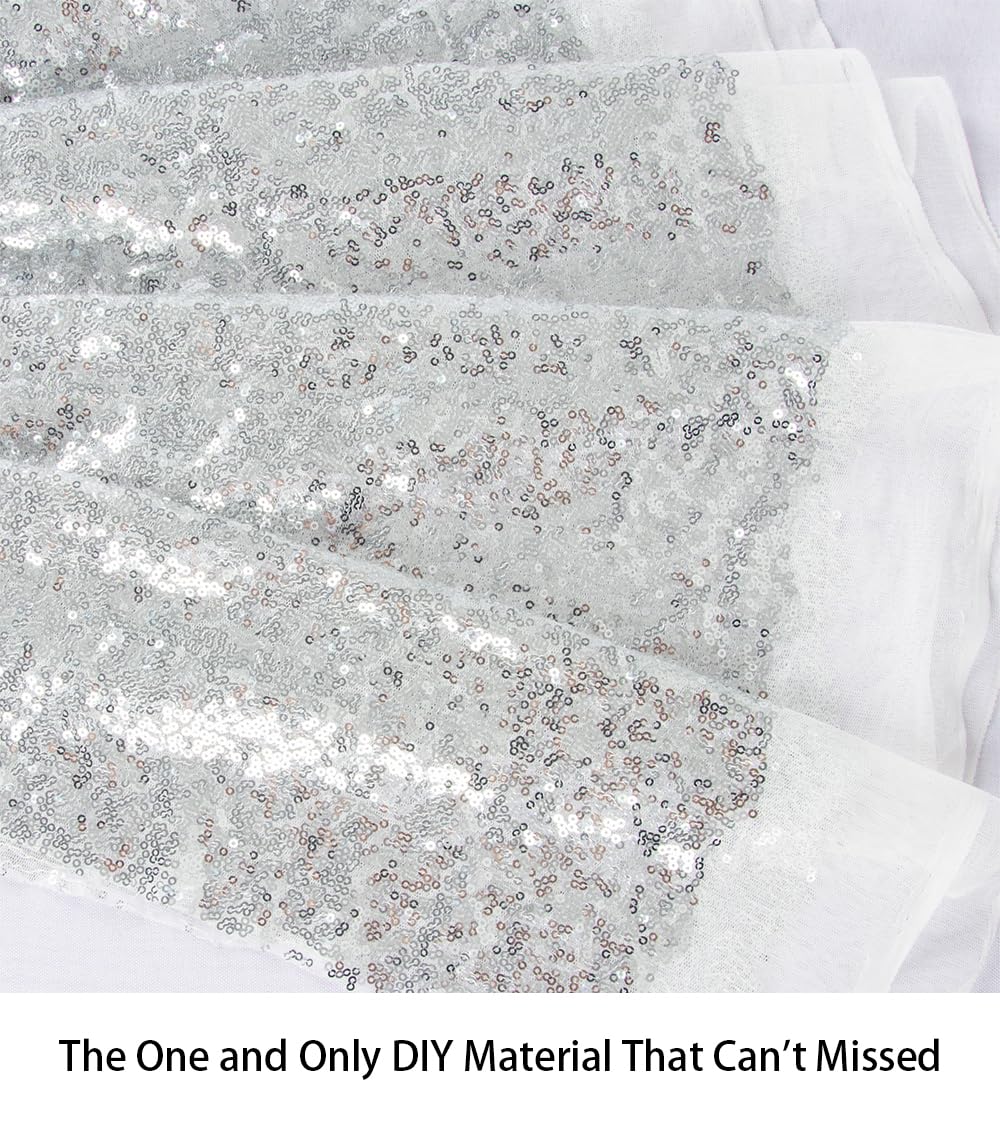 12 Feet 4 Yards Sequin Fabric, by The Yard, Sequin Fabric, Tablecloth, Linen, Sequin Tablecloth, Table Runner (Silver)