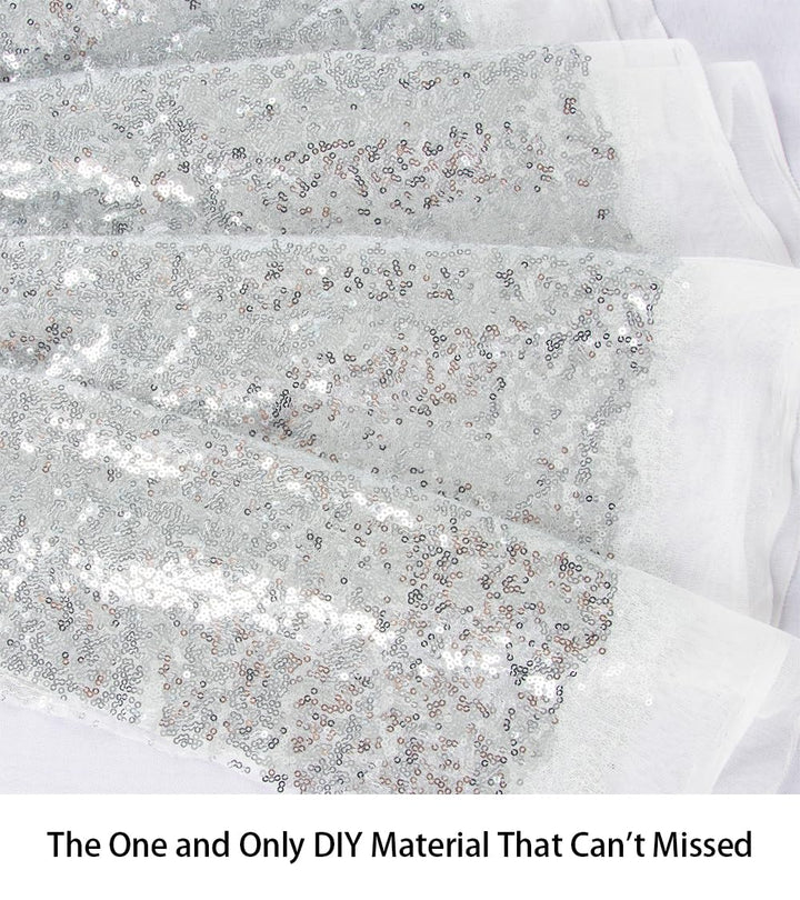 12 Feet 4 Yards Sequin Fabric, by The Yard, Sequin Fabric, Tablecloth, Linen, Sequin Tablecloth, Table Runner (Silver)