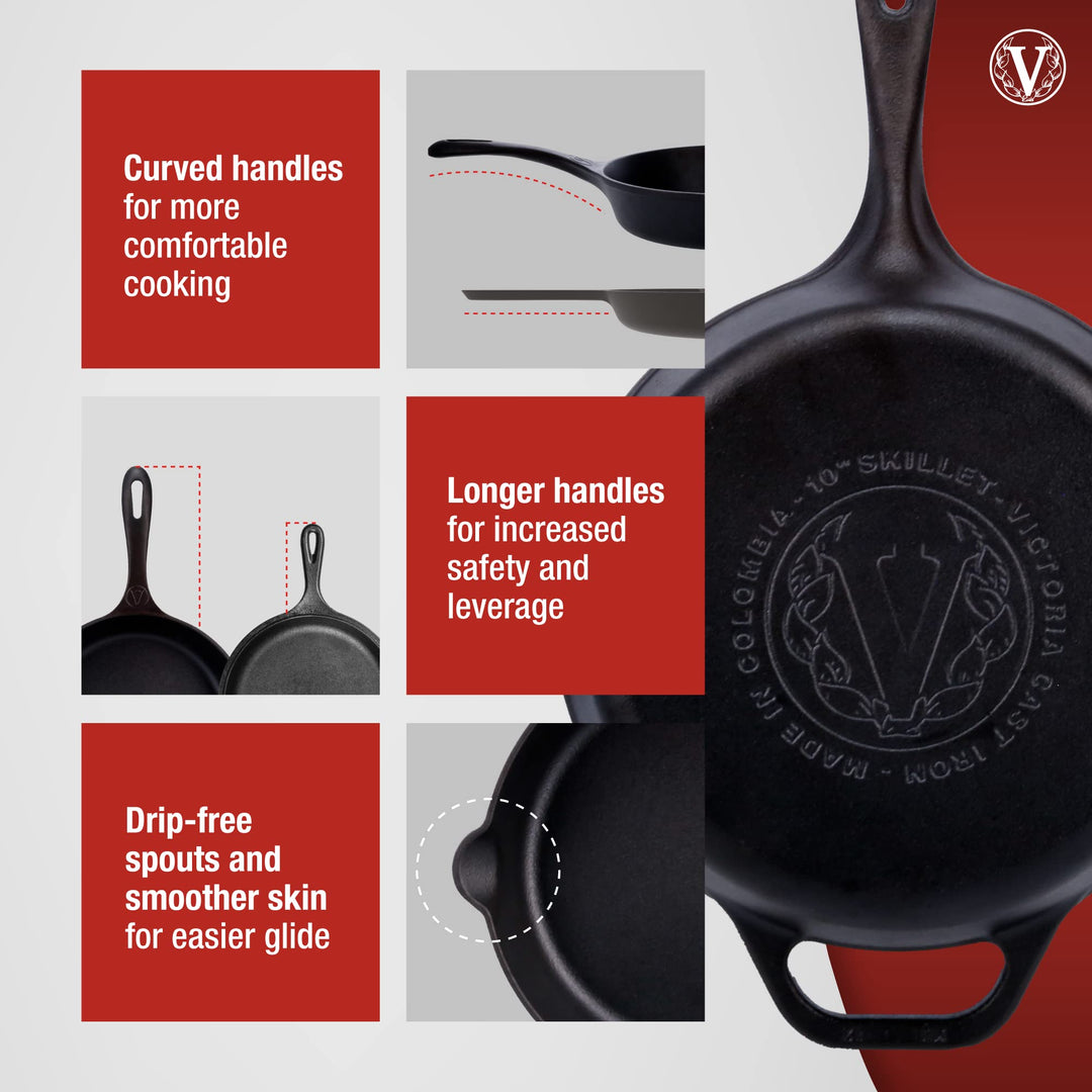Cast Iron Skillet Large Frying Pan with Helper Handle Seasoned with 100% Kosher Certified Non-GMO Flaxseed Oil, 12 Inch, Black