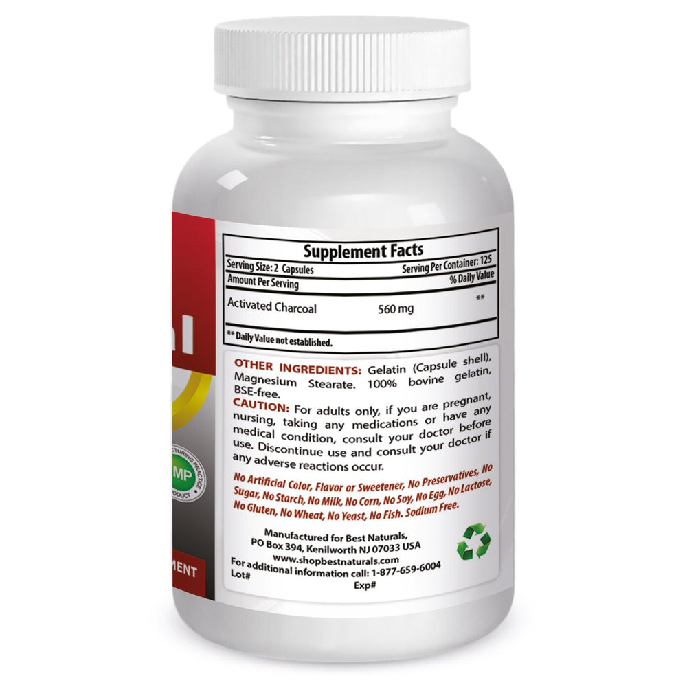 Activated Charcoal 280 mg 250 Capsules