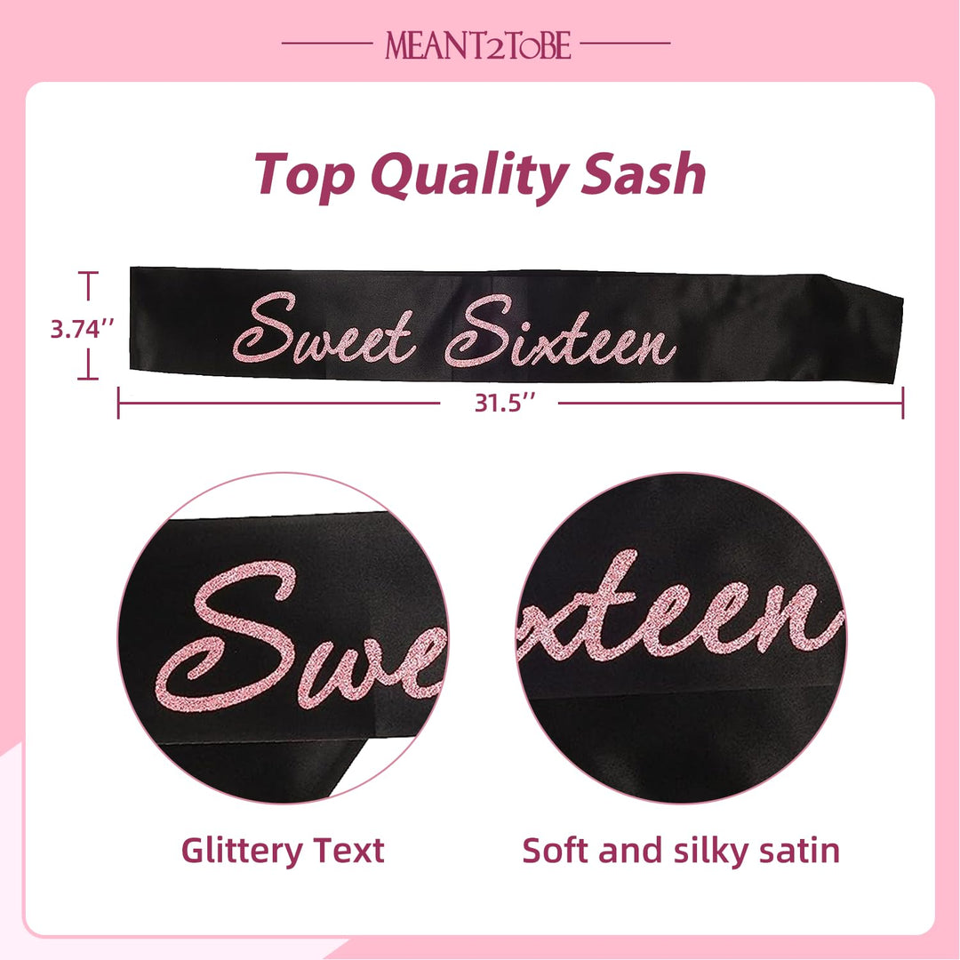 16th Birthday Tiara and Sash Pink, 16th Birthday Gifts for Girl, Happy 16th Birthday Party Supplies,16 & Fabulous Glitter Satin Sash and Crystal Tiara Birthday Crown for 16th Birthday Party Supplies