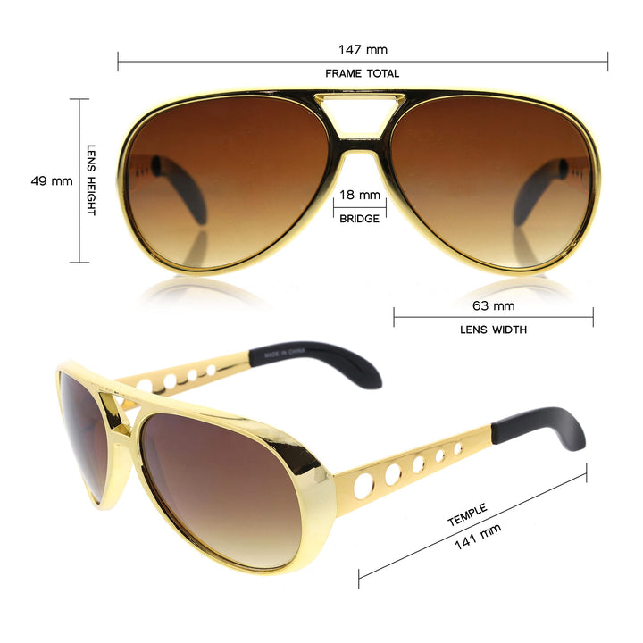 Large King of Rock Rock & Roll TCB Aviator Sunglasses (Silver)
