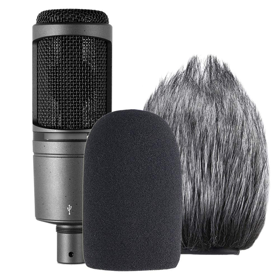 AT2020 Pop Filter Windscreen - Furry Windscreen/Fur Foam Wind Cover for Audio Technica Microphone AT2020+ AT2035 AT4040