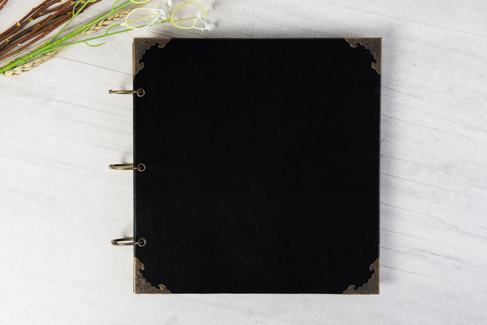 12 x 12 Inch Large Leather Hardcover 80 Pages DIY Scrapbook Photo Album Blank Craft Paper Wedding Anniversary Family Photo Scrapbook Album (Black, 12 x 12 Inch)