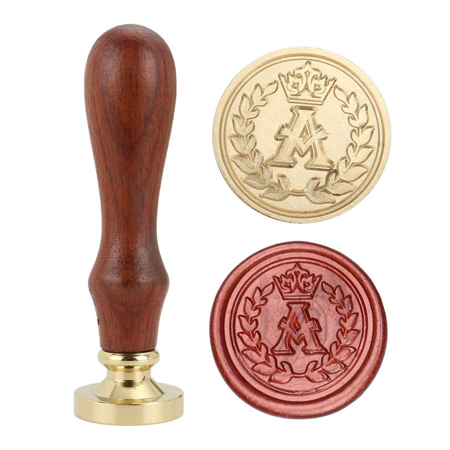 Wax Seal Stamp, Vintage Brass Head with Wooden Handle Alphabet Letter Initial A Sealing Wax Stamp