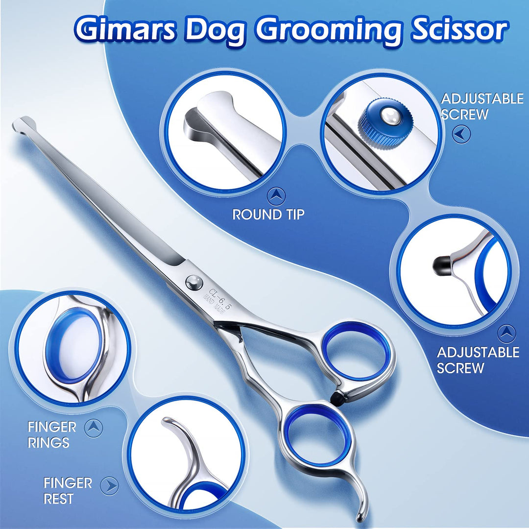 Professional 5 in 1 Grooming Scissors for Dogs 4CR with Safety Round Tip, Heavy Duty Titanium Coated Straight & Thinning & Curved Shears