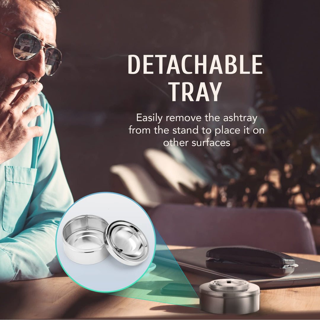 Standing Ashtray with Trash Can, Indoor Outdoor Ashtray with Lid Removable Tray and 1.2 gal Garbage Can, Smokeless Cigar Ashtray and Waste Disposal for Cigarettes for Patio Home Office