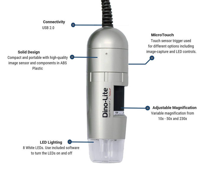 Dino Lite USB Handheld Digital Microscope, 0.3MP/1.3MP/5.0MP Optical Resolution, Windows/Mac Software Included (0.3 MP Version)
